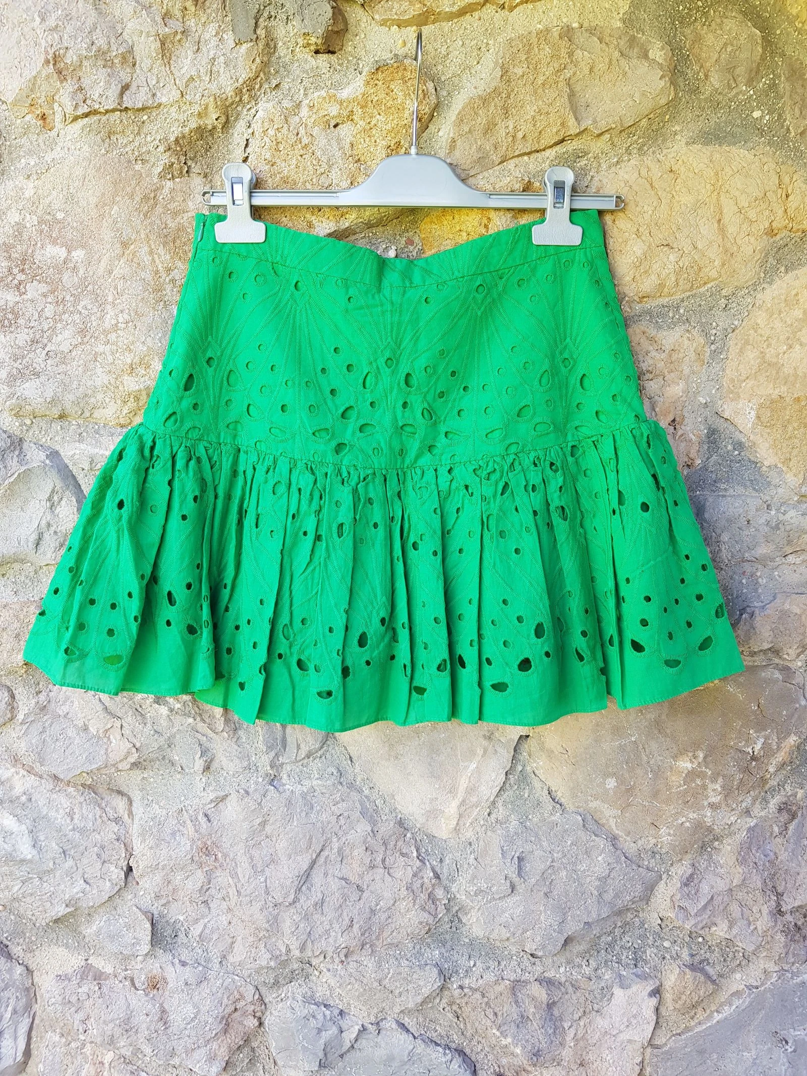 Saia mini verde bordada recortada Zara P – photo 8